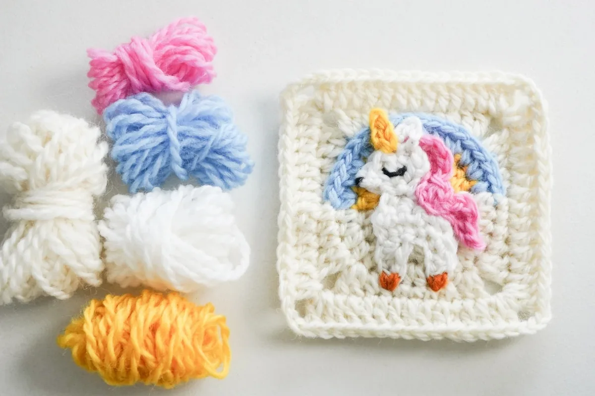 Unicorn Granny Square, crocheted