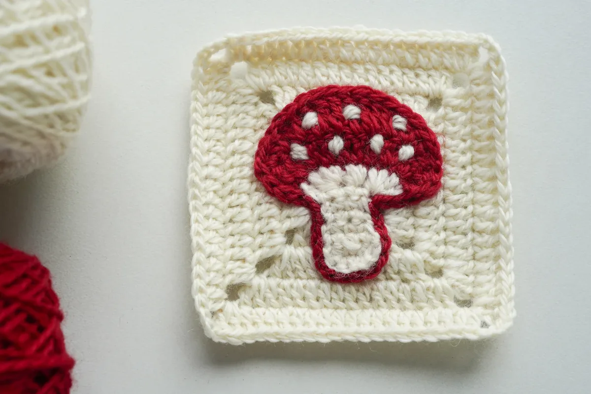 Mushroom Granny Square, crocheted