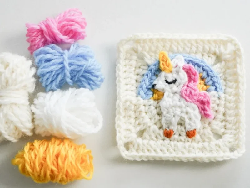 How to Crochet a Unicorn Granny Square (Free Pattern), crocheted