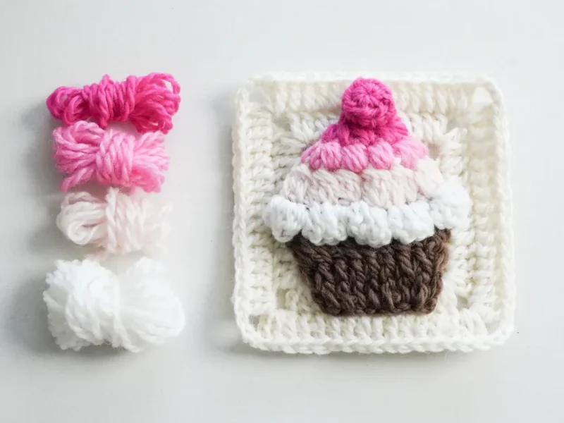 Cupcake Granny Square Free Crochet Pattern, crocheted