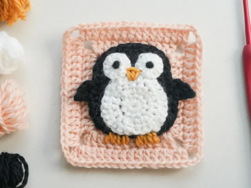 Penguin Granny Square: Free Crochet Pattern, crocheted