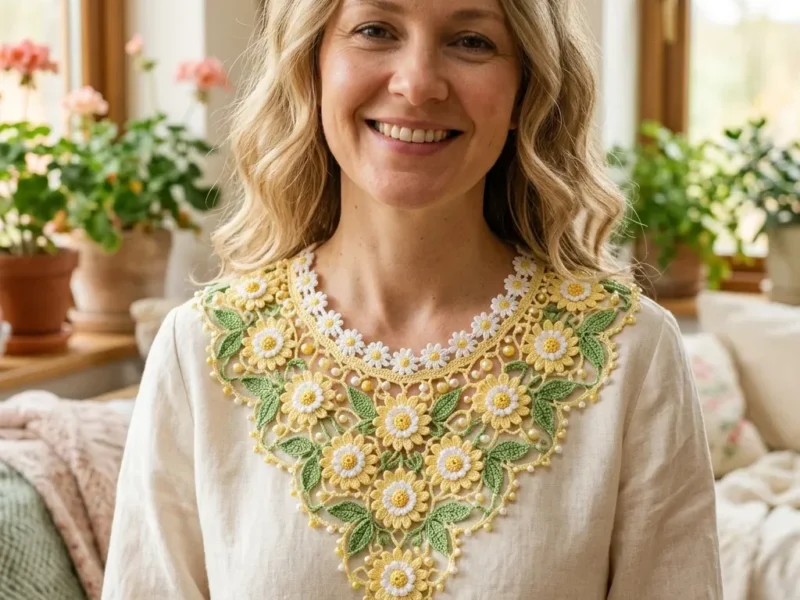 A butter yellow daisy collar with pearl beads