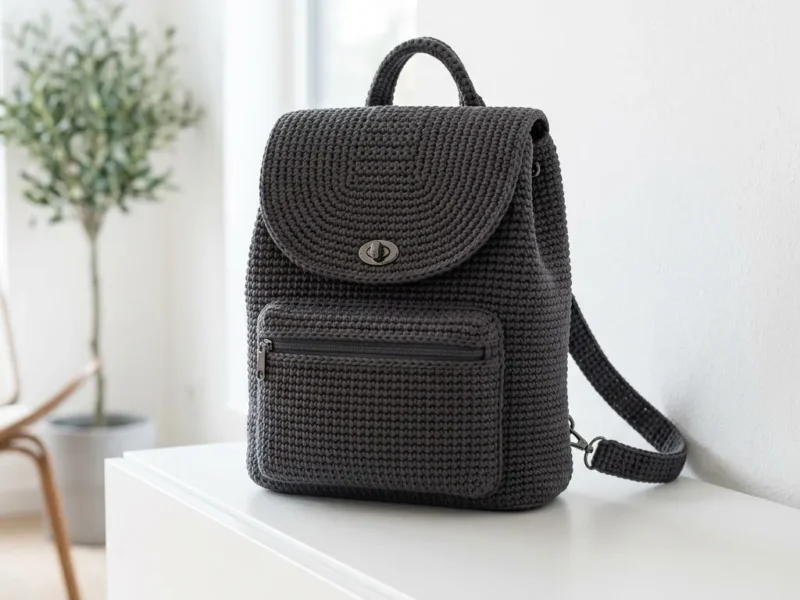 Charcoal Gray Modern Crochet Backpack Free Pattern