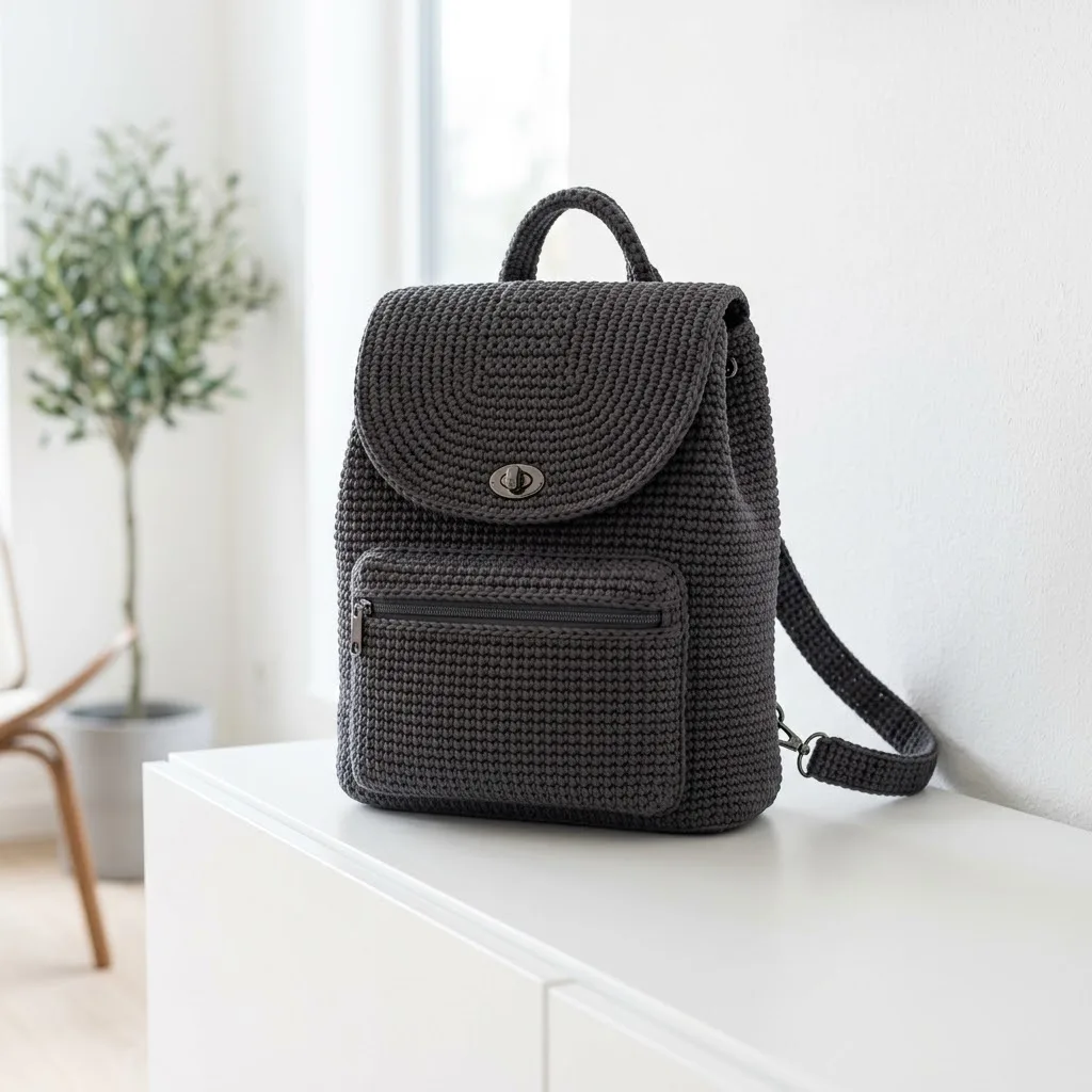 Charcoal Gray Modern Crochet Backpack Free Pattern