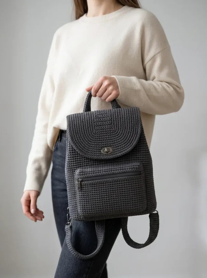 Charcoal Gray Modern Crochet Backpack Free Pattern — photo 3