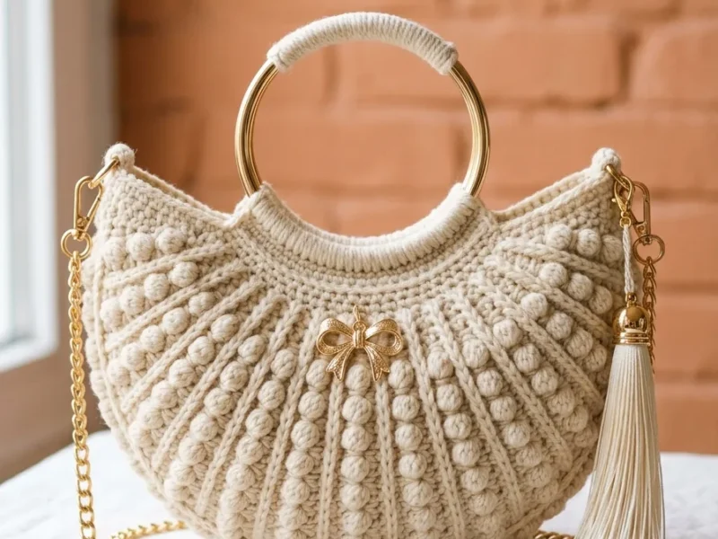 Cream and Gold Elegant Half Moon Bag Crochet Pattern