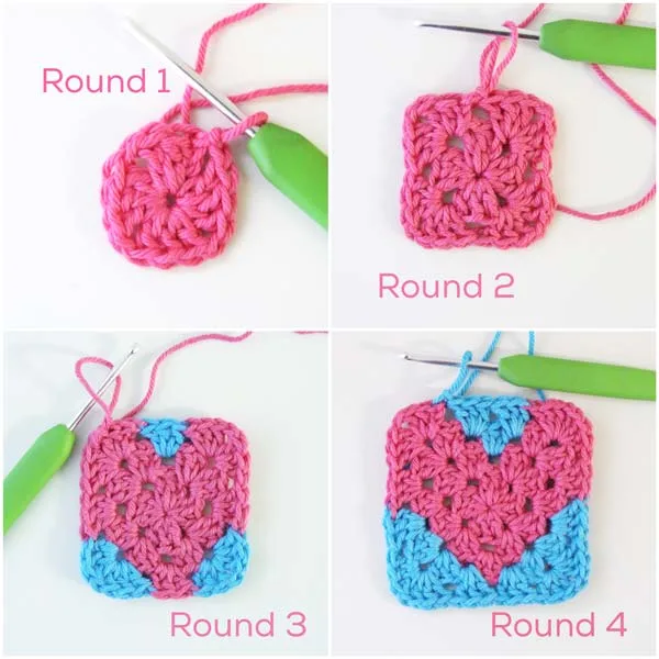 Crochet Granny Heart Square Pattern - Two-Color Tutorial — photo 4