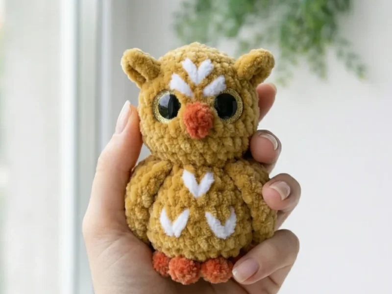 Small crochet owl keychain pattern for quiet evenings