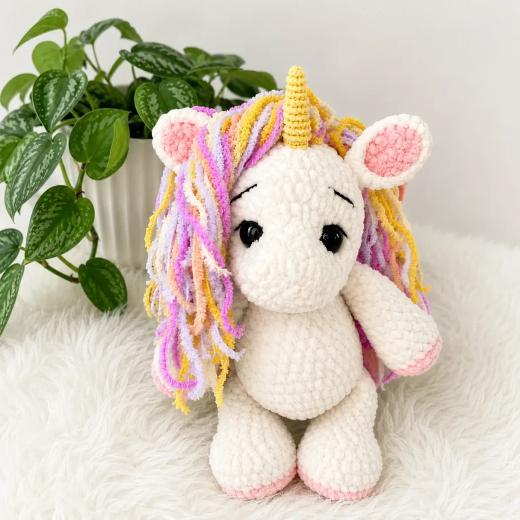 Crochet a tall unicorn amigurumi, thirteen inches of soft magic