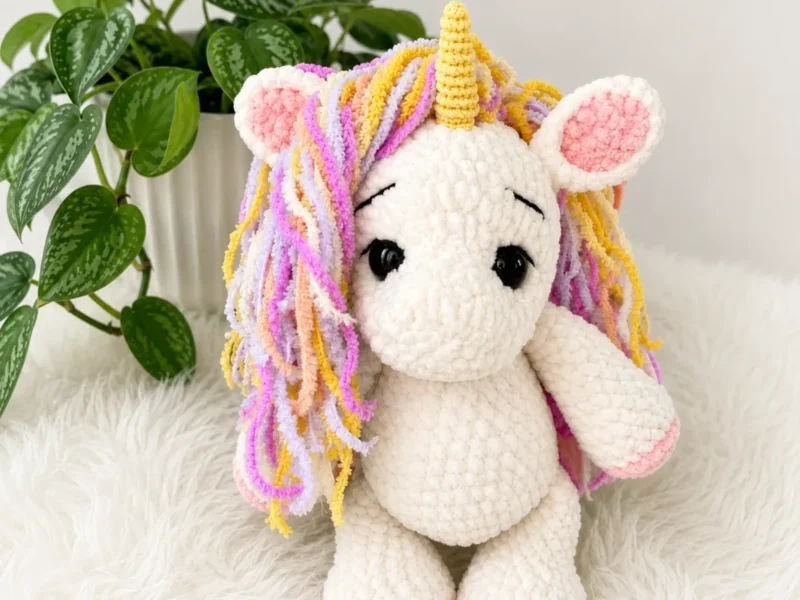 Crochet a tall unicorn amigurumi, thirteen inches of soft magic