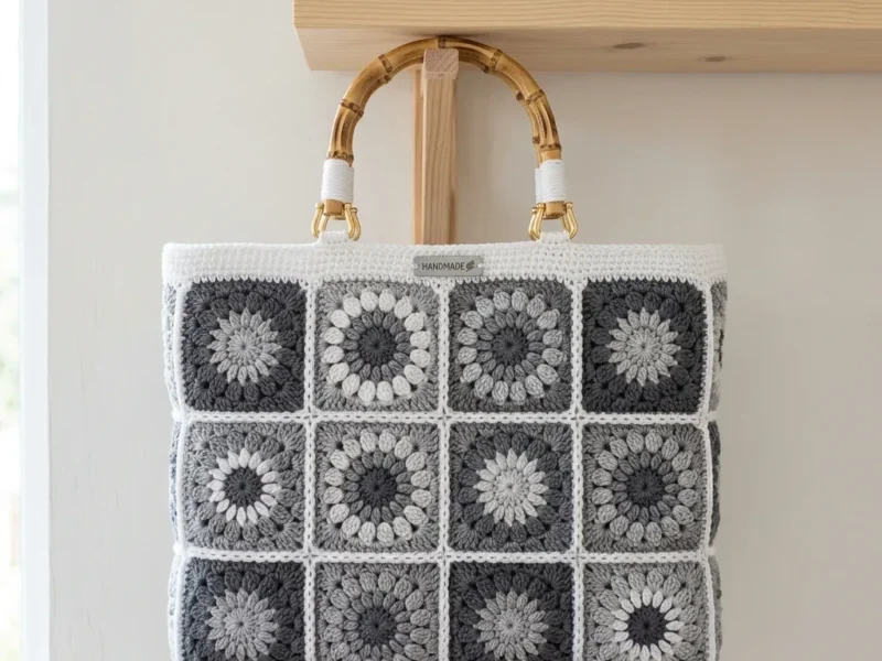 Monochrome Gray Granny Square Modern Tote Crochet Pattern