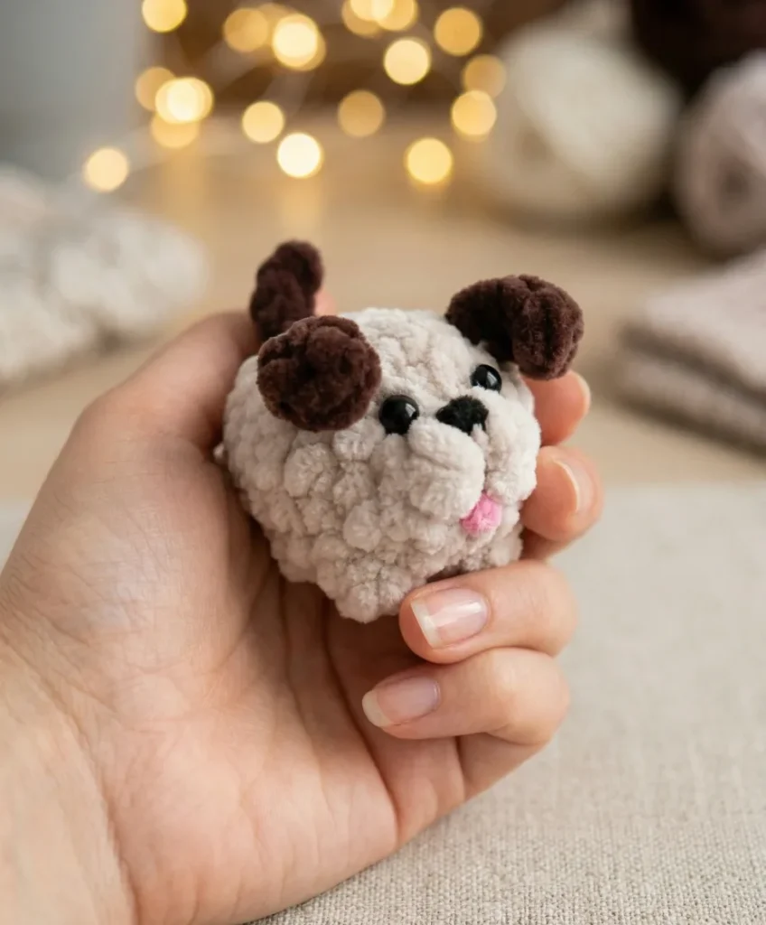 No-sew mini puppy crochet pattern for a quiet evening