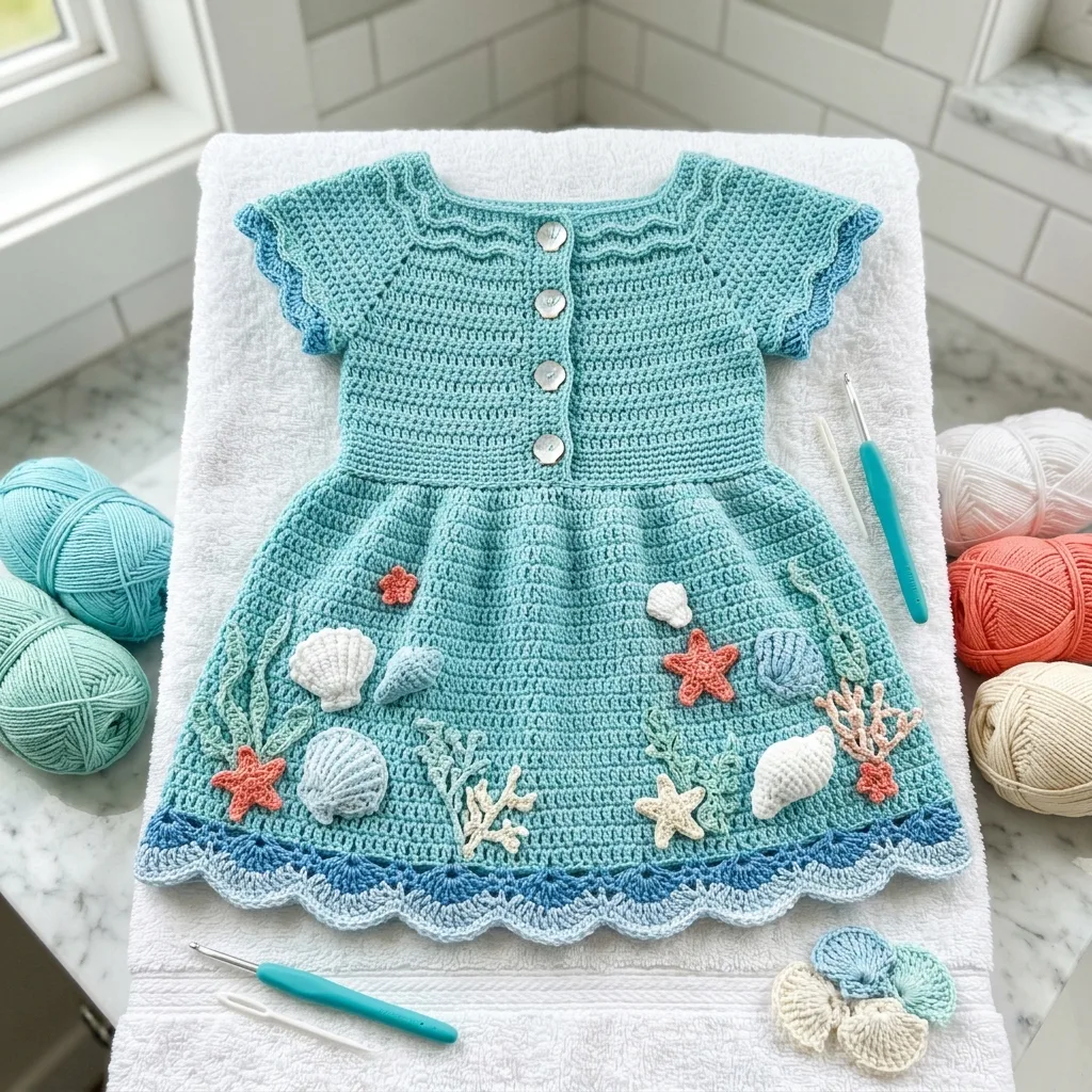 Crochet Ocean Wave Baby Dress: Seaside Style Pattern