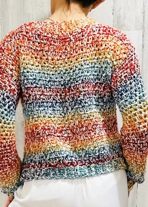 Rainbow striped crochet sweater with simple shell stitch — photo 2