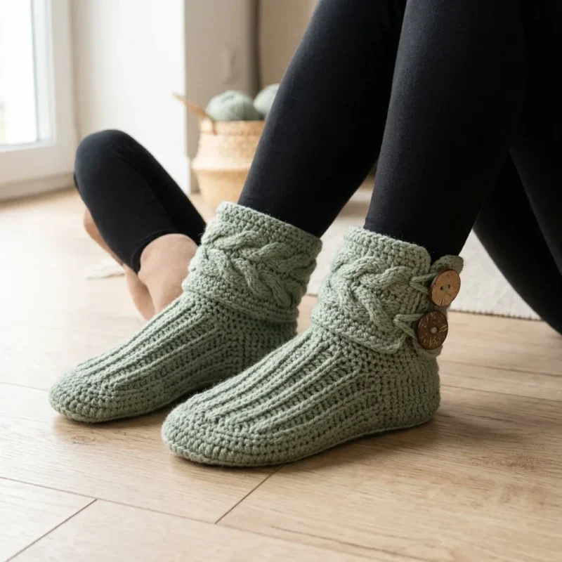 Sage Green Boho Button Slipper Boots Free Crochet Pattern — photo 2