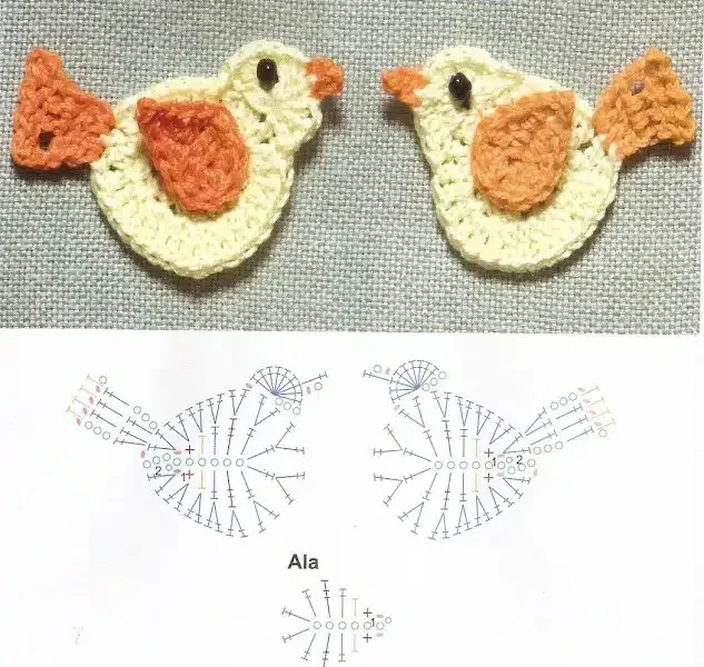 Small crochet bird appliques for baby projects