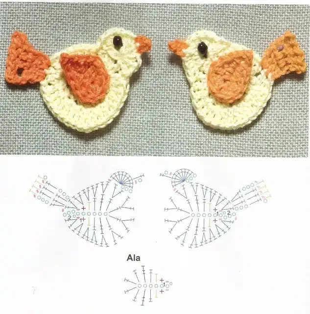 Small crochet bird appliques for baby projects