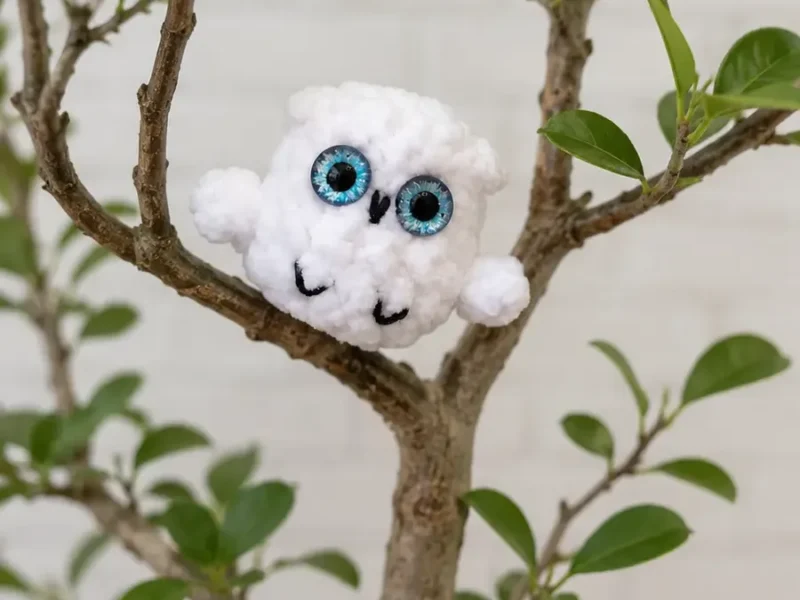 Small owl plush crochet pattern with tufted ears