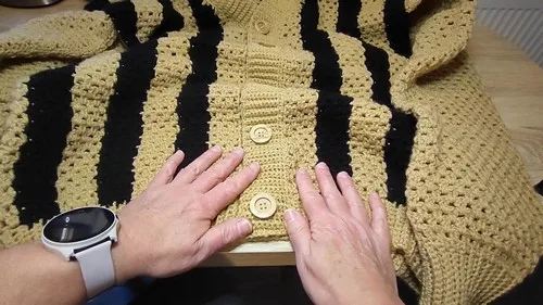 Striped crochet jacket for men with ribbed trim