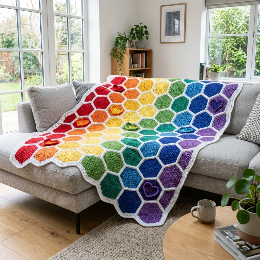 Sunny hexagon kitchen throw with white border