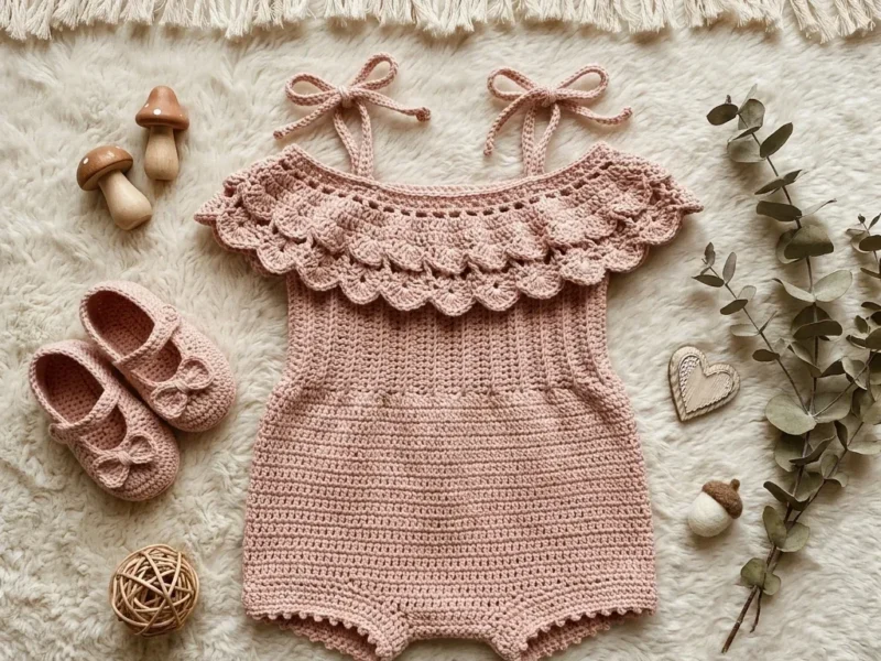 Blush pink ruffle baby romper crochet pattern