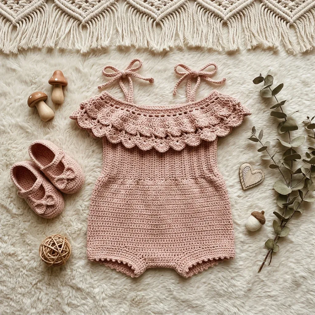 Blush pink ruffle baby romper crochet pattern