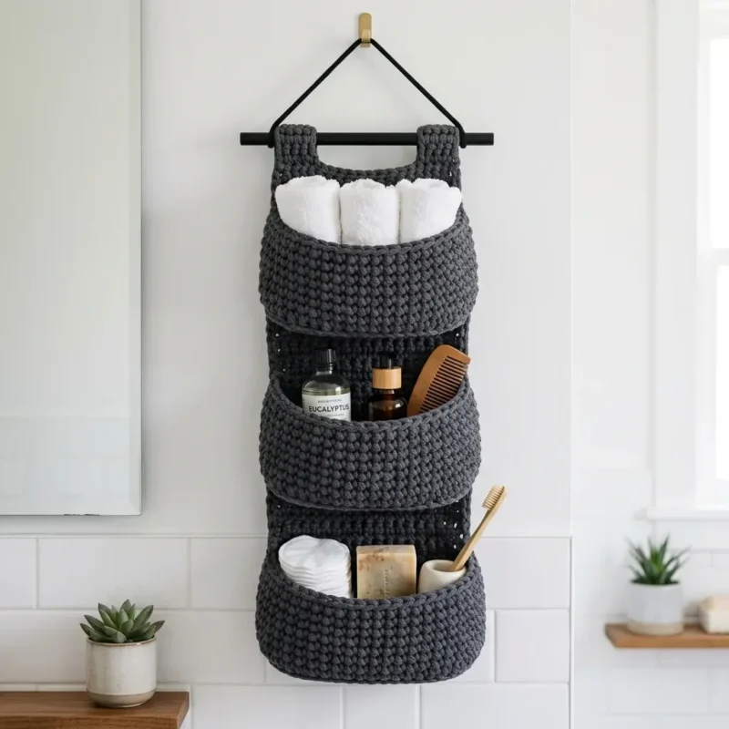 Charcoal gray bathroom storage basket crochet pattern — photo 2