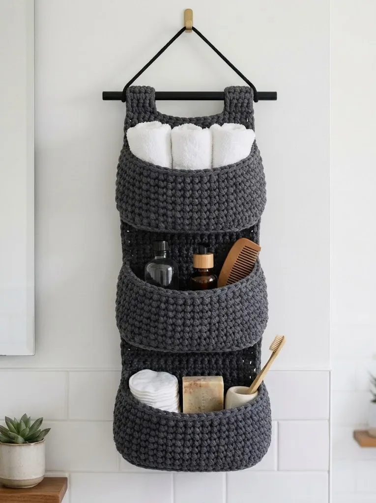 Charcoal gray bathroom storage basket crochet pattern — photo 3