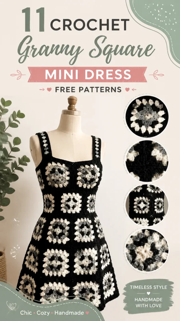 Classic contrast granny square mini dress pattern