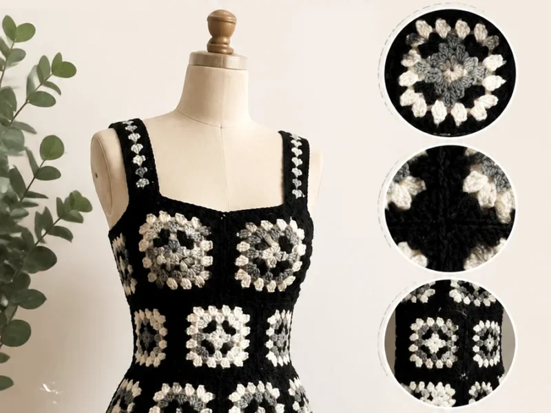 Classic contrast granny square mini dress pattern