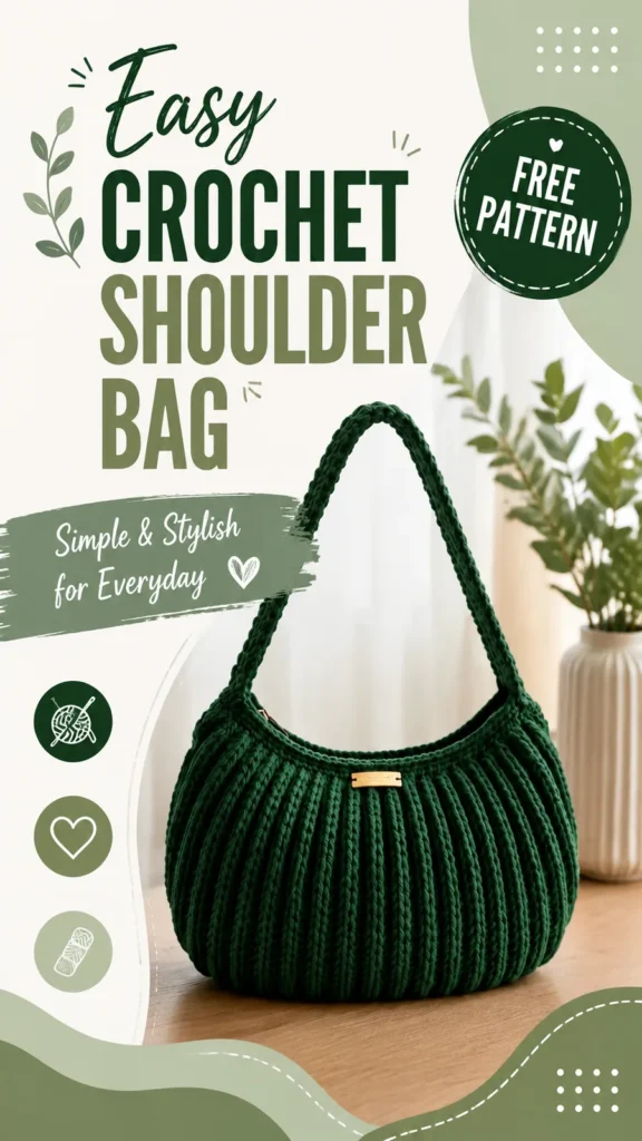 Crescent shoulder bag with ribbed texture crochet pattern