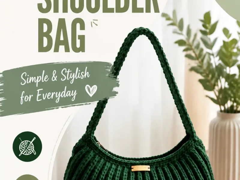Crescent shoulder bag with ribbed texture crochet pattern