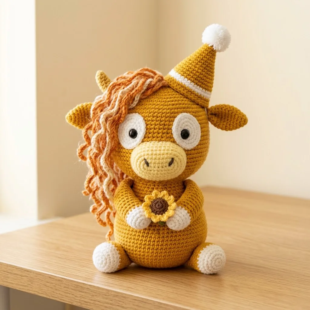 Golden honey highland cow amigurumi crochet pattern