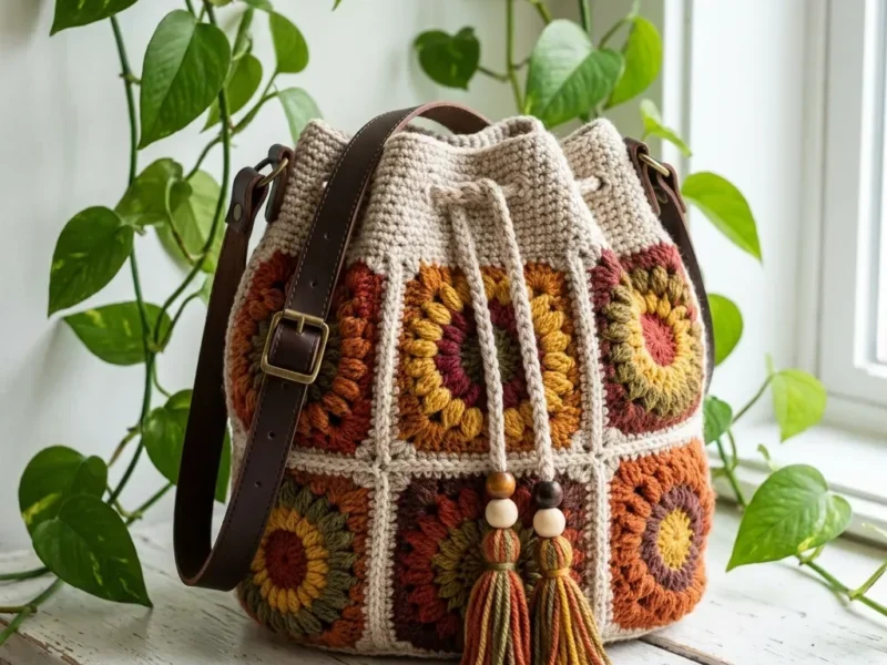 Granny square sunburst tote crochet pattern