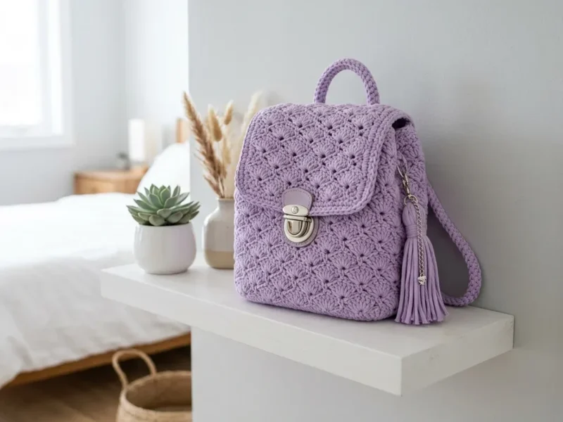Lavender starburst mini backpack crochet pattern
