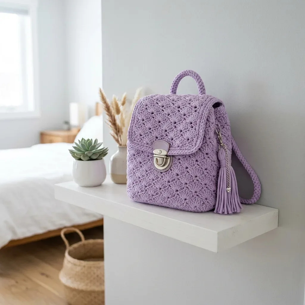 Lavender starburst mini backpack crochet pattern