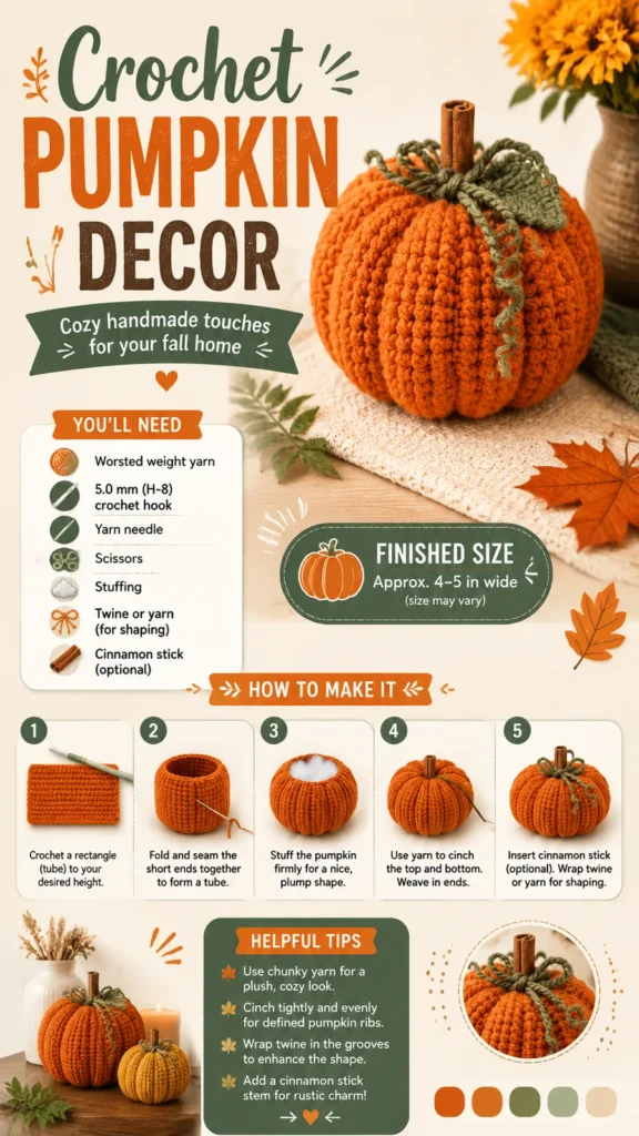 Ribbed crochet pumpkin pattern for cozy fall decor