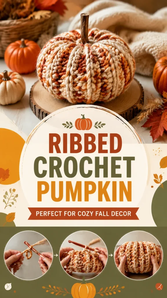 Ribbed crochet pumpkin made from one simple panel