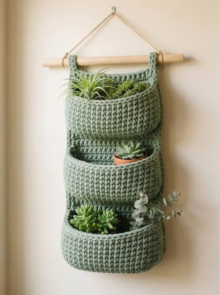 Sage green tiered wall planter crochet pattern — photo 3