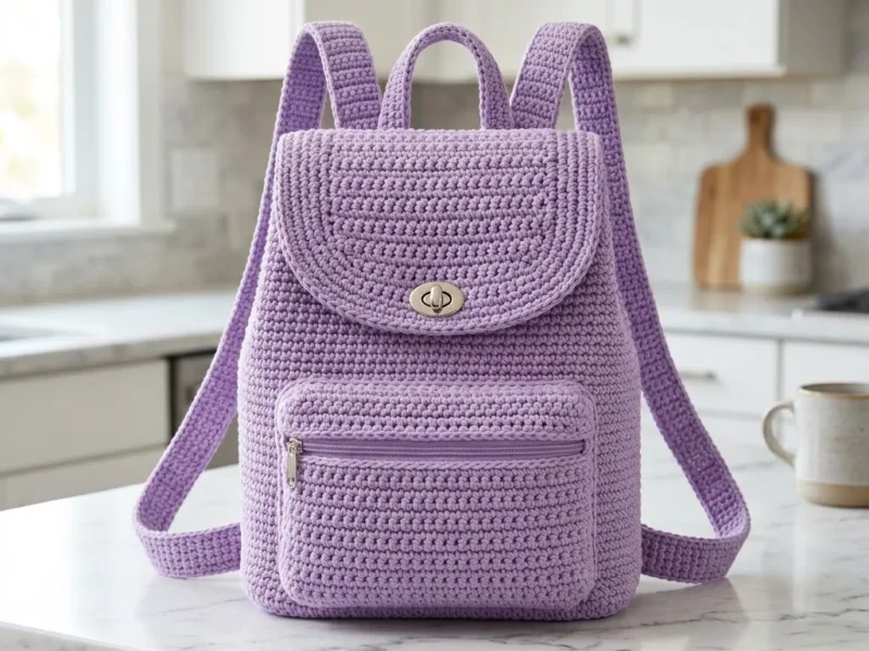 Soft lavender crochet backpack for everyday carry