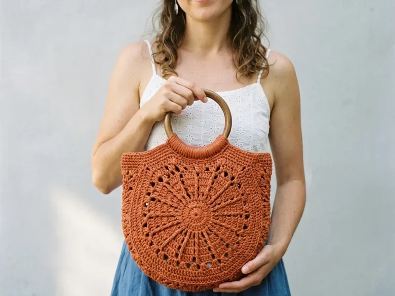 Terracotta sunburst bag with a flat-top D-shape